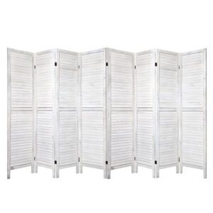 8 Panel Room Divider Privacy Screen 326x170cm Louvered Foldable White Wood