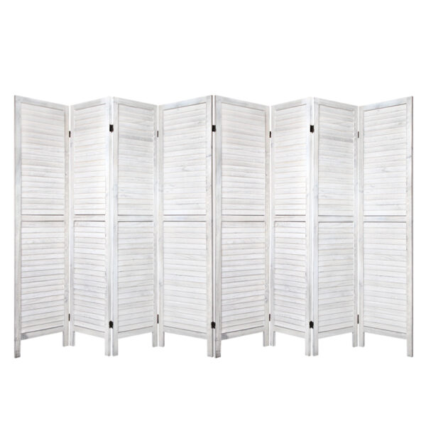 8 Panel Room Divider Privacy Screen 326x170cm Louvered Foldable White Wood