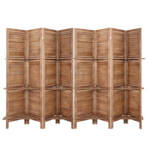 8 Panel Wooden Room Divider Privacy Screen 326x170cm with Shelf Oak Finish