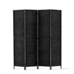 4 Panel Room Divider Privacy Screen 163x170cm Woven Black Foldable Wooden