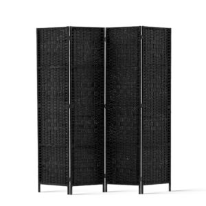 4 Panel Room Divider Privacy Screen 163x170cm Woven Black Foldable Wooden