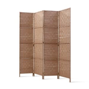 4 Panel Room Divider Privacy Screen 163x170cm Hand Woven Foldable Natural Finish