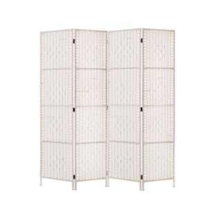 4 Panel Room Divider Privacy Screen 163x170cm Woven Foldable White Eco Friendly