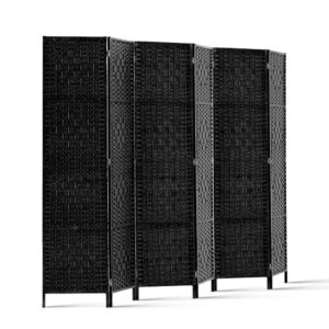 6 Panel Room Divider Privacy Screen Foldable Pine Wood Woven Black 245x170cm