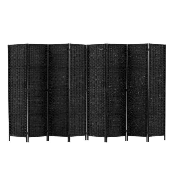 8 Panel Room Divider Privacy Screen 326x170cm Woven Foldable Black