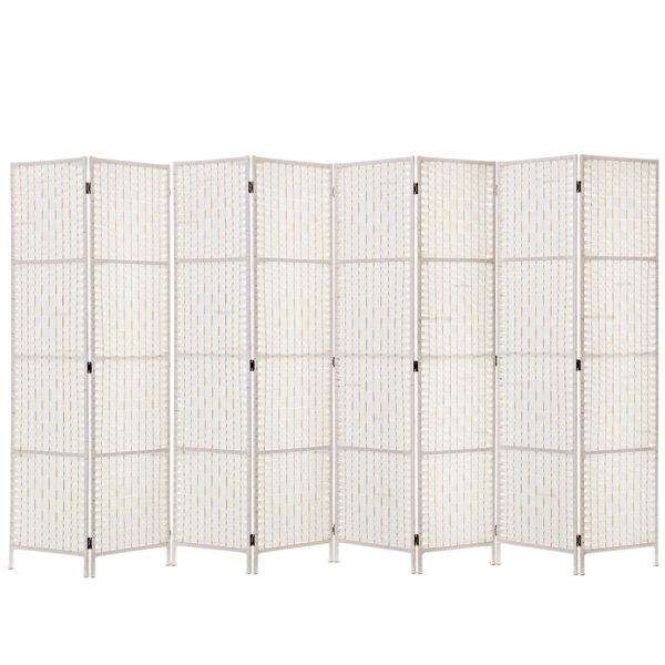 8 Panel Room Divider Privacy Screen 326x170cm Hand Woven White Foldable