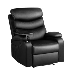 Recliner Chair Leather 155˚ Recline 360˚ Tray Table 150kg Capacity Black