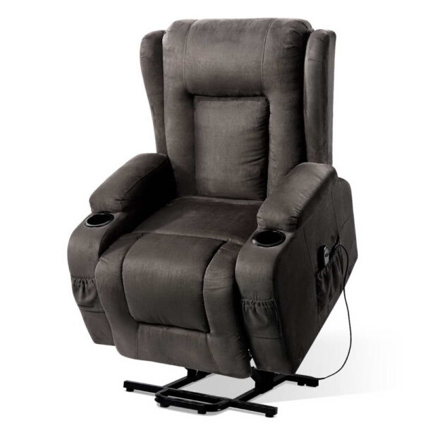 Heated Massage Lift Recliner Chair 8 Point Suede Fabric 135° Recline Velvet Gray