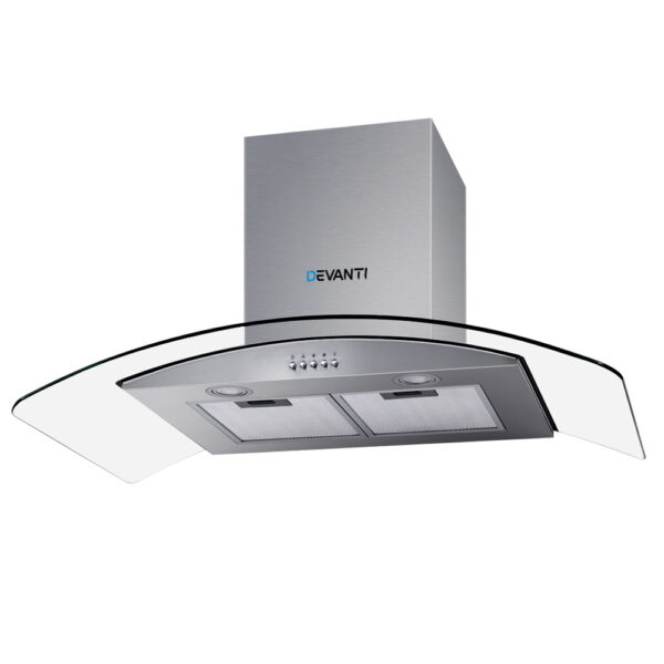 Wall Mounted Range Hood 900mm 90cm Glass Canopy 3 Speed LED Lights Energy Saving