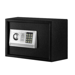 Digital Safe 16L Security Box Dual Lock Alarm Carpeted Home Office Black