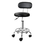 Swivel Salon Stool Adjustable Hydraulic Chair with Backrest PU Leather Black