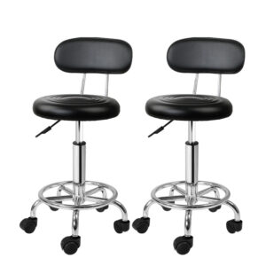 2X Swivel Salon Stool Adjustable Hydraulic Chair with Backrest PU Leather Black