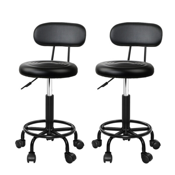 Swivel Salon Stool Chair 2X Hydraulic Lift 360 Rotatable PU Leather Black