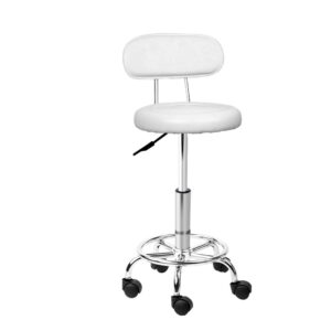 Swivel Salon Stool Adjustable Hydraulic Chair with Backrest PU Leather White