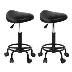 2X Saddle Salon Stools Swivel Adjustable Hydraulic Lift PU Leather Castor Wheels