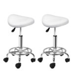 2X Salon Saddle Stool Swivel Adjustable Hydraulic Lift 360 White PU Leather