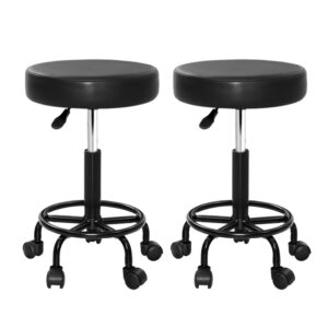 2X Salon Stools Adjustable Swivel Hydraulic Lift Round Seat Black 150kg Capacity