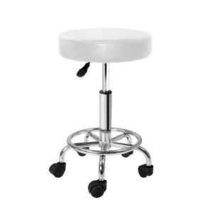 Swivel Salon Stool White Adjustable Round Chair 360° Rotatable 5 Castor Wheels