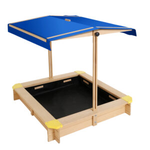 Kids Wooden Sand Pit Outdoor Play Set Adjustable Canopy UV Protection 101x101cm