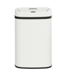 50L Automatic Sensor Trash Can Hands Free Odor Free White Steel Battery Powered