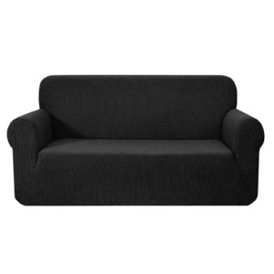 3 Seater Sofa Cover High Stretch Polar Fleece Elastic Black Protector