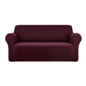 Stretchable Sofa Cover 3 Seater Knitted Fabric Elastic Burgundy Protector