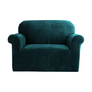 Velvet Sofa Cover 1 Seater Stretchable Anti Slip Agate Green Protection