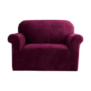 Velvet Sofa Cover 1 Seater Stretchable Anti Slip Ruby Red Protection