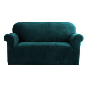 Velvet Sofa Cover 2 Seater Stretchable Anti Slip Agate Green Protection