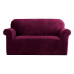 Velvet Sofa Cover 2 Seater Stretchable Anti Slip Ruby Red Protection