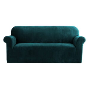 Velvet Sofa Cover 3 Seater Stretchable Machine Washable Agate Green Protection