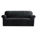 Velvet Sofa Cover 3 Seater Stretchable Anti Slip Black Couch Protector