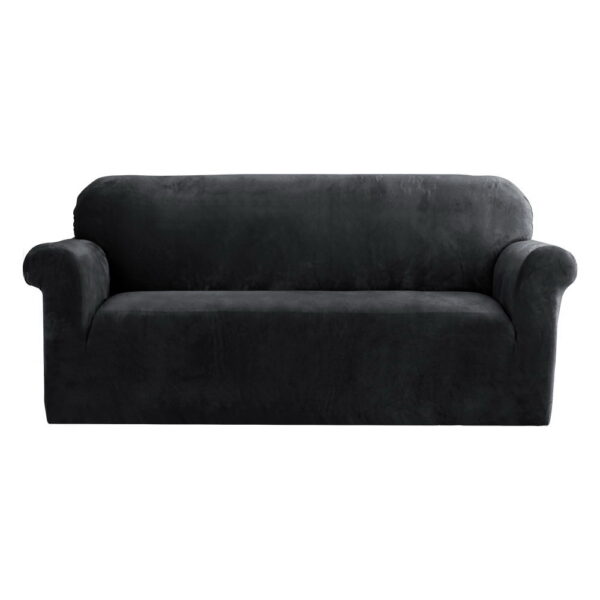 Velvet Sofa Cover 3 Seater Stretchable Anti Slip Black Couch Protector