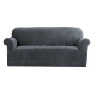 Velvet Sofa Cover 3 Seater Stretchable Anti Slip Grey Couch Protector