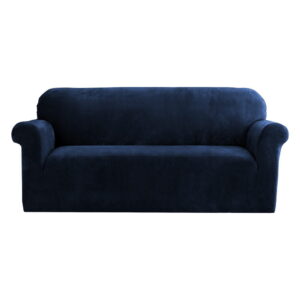 Velvet Sofa Cover 3 Seater Stretchable Anti Slip Sapphire Protection