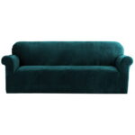 Velvet Sofa Cover 4 Seater Stretchable Machine Washable Agate Green Protection