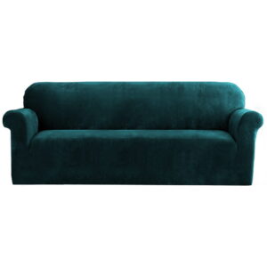 Velvet Sofa Cover 4 Seater Stretchable Machine Washable Agate Green Protection