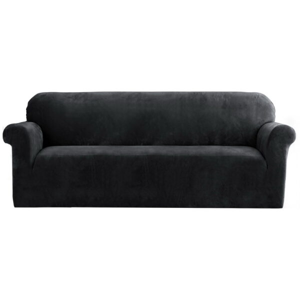 Velvet Sofa Cover 4 Seater Stretchable Anti Slip Black Couch Protector