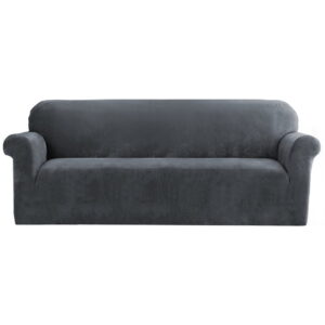 Velvet Sofa Cover 4 Seater Stretchable Anti Slip Grey Protection