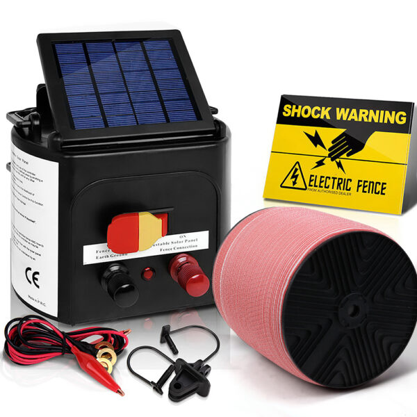 Solar Electric Fence Energiser 3km Charger 2000m Tape Set Continuous Operation