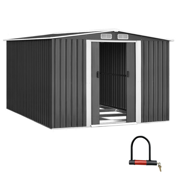 Garden Shed 2.58x3.14M Metal Base Outdoor Storage Workshop w/ Sliding Door