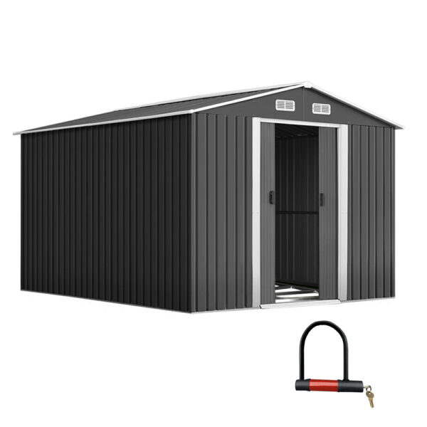 Garden Shed 2.6x3.9M Outdoor Storage Workshop with Sliding Door & Metal Base