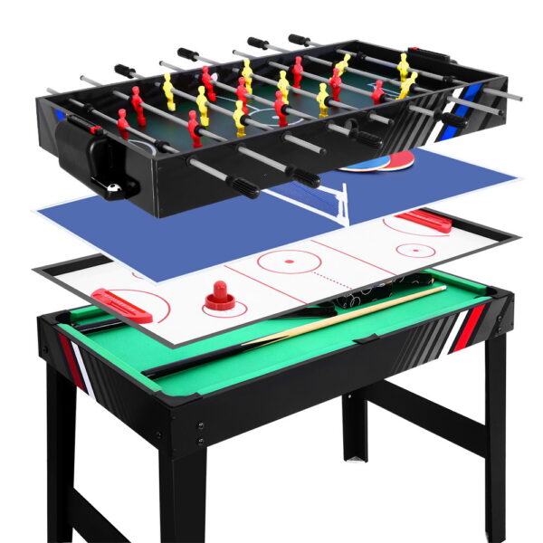 4 in 1 Multi Game Table Soccer Pool Hockey Tennis Compact MDF 121x61x79cm Kids Adult