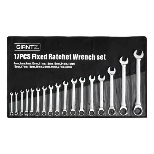 17pc Metric Ratchet Spanner Set 6 30mm CR V Steel with Rolling Pouch