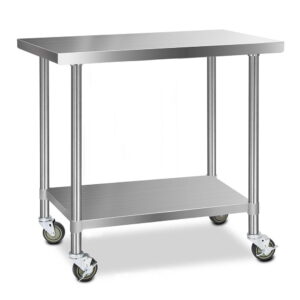 Stainless Steel Kitchen Bench 1219x610mm 304 Grade with Lockable Wheels