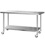 Stainless Steel Kitchen Bench 1829x760mm with Wheels Adjustable Shelf Storage