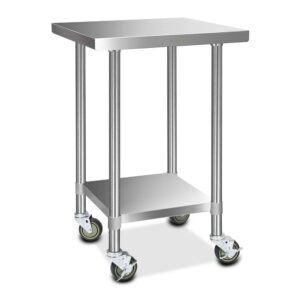 Stainless Steel Kitchen Bench 610mm Mobile Worktable with Lockable Wheels