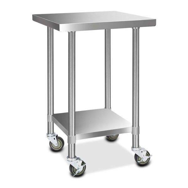 Stainless Steel Kitchen Bench 610mm Mobile Worktable with Lockable Wheels