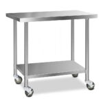 Stainless Steel Kitchen Bench 1219x610mm with Lockable Wheels Adjustable Shelf