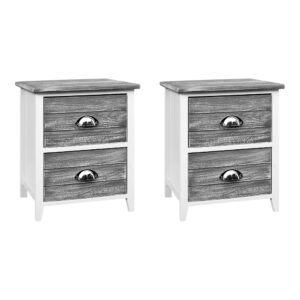 Vintage Bedside Table 2 Drawers 18mm Wood MDF Grey 38x28x45.5cm Set of 2